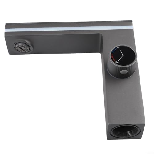 Gdfnmogo Grifo de baño digital con tira de luz ambiental LED, pantalla real, aireador de ahorro de agua y dispositivo de espuma, construcción de cobre sólido, 158 x 175 mm, acabado gris mate/negro