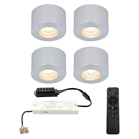 HOFTRONIC - 4er set dimmbare LED-Ein/Aufbaustrahler Navarra IP44 2700K Warmweiß CREE Deckenspots Einbauleuchte Aluminium ideal Cover