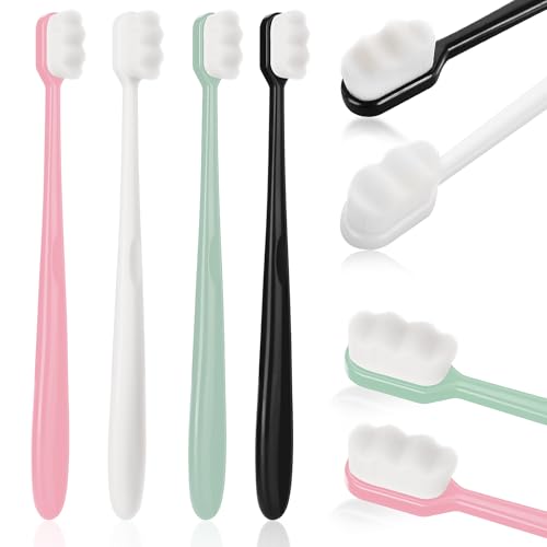 ElevateTech Weiche Zahnbürsten für Erwachsene Nano-Zahnbürste Mikro-Nano-Zahnbürsten Handzahnbürste mit 10.000 ultraweichen Aktivkohleborsten Nanobürste für Schwangere 4er-Set