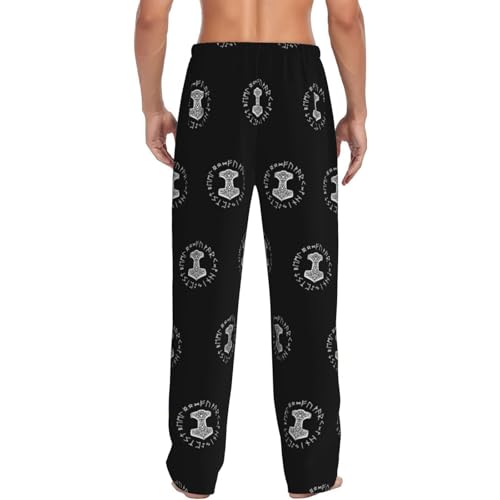 Vikings Mjolnir And Rune Wheel Norse Mythology Symbol Men's pajama pants3