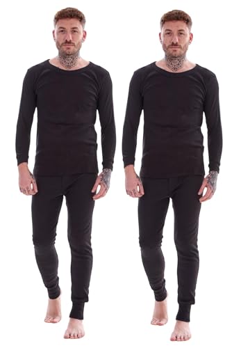 Keanu Mens Thermal Baselayer Set- Pack of 2 Sets - Winter Warm 0.45 Tog Brushed Underwear Long Sleeve Top - Sizes S M L XL 2XL (Black, Medium)