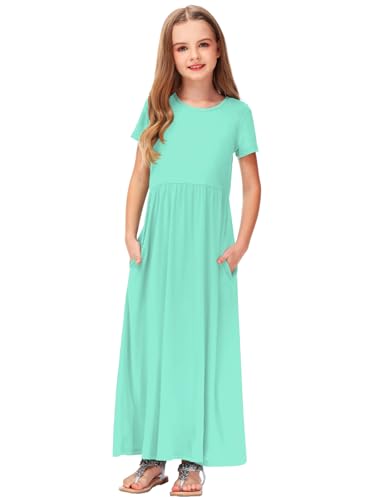 Image of Deerose Girls Maxi Dress Short Sleeve Casual Long Dresses with Pockets 5-14 Years