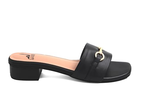 Image of MANIK Women's Fashion Block Heel Sandal | Faux Leather, Comfortable & Stylish Heels Sandals| Ideal for Office, Casual, Party & Formal Occasions 1.5 inches heel