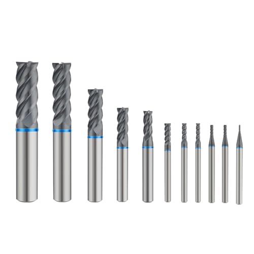 Image of Carbide Square EndMill HRC65 Double Edge 4 Flute TiSiN Coating Tungsten Steel Color-Ring Milling Cutter for Metal Steel TGB Series 11pcs Set
