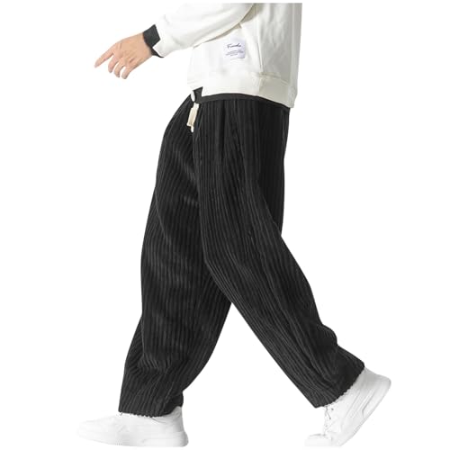 Finelylove Mens Corduroy Pants Relaxed Fit Straight Wide Leg Baggy Pants Elastic Waist Heavyweight Warm Fall Sweatpants3