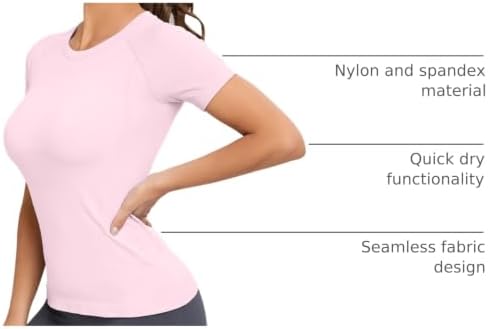 MathCat Seamless Workout Tops for Women, Short Sleeve Compression Athletic Shirts Soft Yoga Gym Tops XS-XL Light Pink — view 6