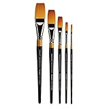 KINGART B-027 Premium 5 pc. Original Gold 9100 Series One Stroke Brush Set, Synthetic Golden Taklon for Acrylic, Oil, Watercolor Paint, Short Handle, 5 Brushes Sizes: 1/8', 1/4', 1/2', 3/4', 1'