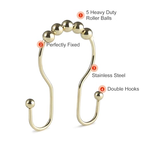 image for Goowin Shower Curtain Hooks, 12 Pcs Shower Curtain Rings, Stainless St