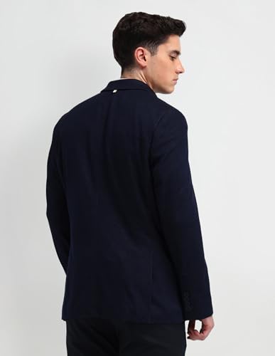 Image of Arrow Mens Blue Self-Design Notch Collar Long Sleeve Formal Polyester Slim Fit Blazer