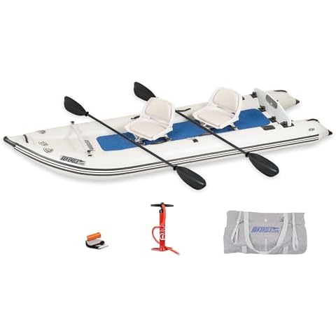 Sea Eagle 437ps PaddleSki Inflatable 1-2 Person Catamaran Boat – Paddle, Motor, Fish, or Sail – 4-in-1 Inflatable Watercraft – Self Bailing (437ps PaddleSki Swivel Seat Package) Cover