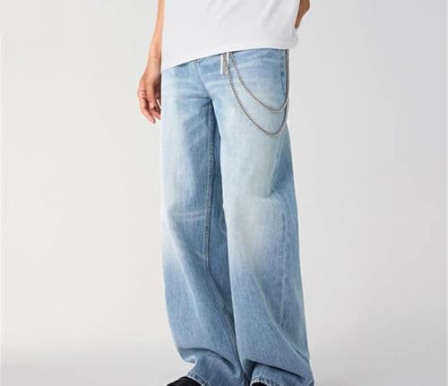 Men Summer Wash Denim Pants High Waisted Straight Leg Loose Fit Casual Versatile Trousers2