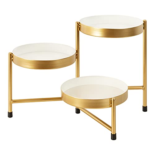 Image of Kate and Laurel Finn 3-Tiered Plant Stand; 7.25 x 7.25 x 10; White and Gold; Decorative Layered Tabletop Plant Stand for Display and Storage