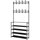 Generico Appendiabiti a Spalliera con 4 Ripiani e 2 File di Ganci, Struttura Tubolare Resistente Salvaspazio per Ingresso, Camera e Guardaroba