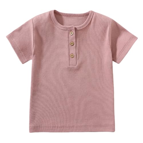 HahaNice Toddler Short Sleeve Henley Shirt Boys Ribbed T-Shirt (4T,Pink)
