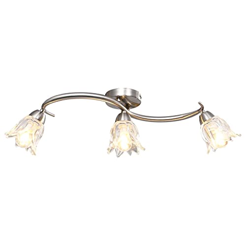 vidaXL Plafonnier et Abat-jour Lustre Lampe Suspendue Luminaire d'Intérieur Salon Chambre à Coucher Verre Transparent 3 Ampoules E14 Tulipe