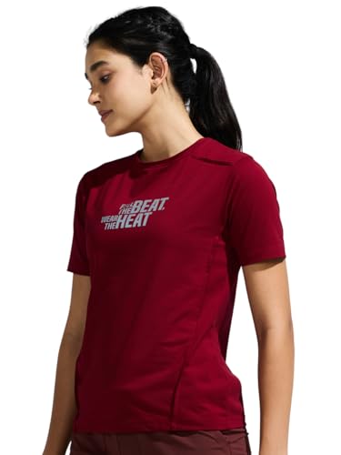 Image of Women's Soft Feel Round Neck Basic Moisture Wicking T-Shirt with Reflective Print | Super Stretchable T-Shirt for Girls | Women Light Weight Tshirt | Yoga Tshirt for Women