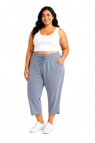 Image of CUPID Woman's Plus Size Plain Cotton Half Pant, 3 /4th Sports n Casual Night Short Pant, Knee Length Indoor n Outdoor Capris for Ladies
