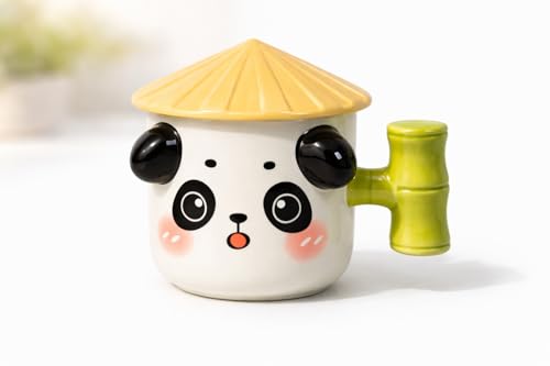 Image of Vasukie Bamboo Panda Coffee Mug with Lid, Mugs for Coffee, Rakhi for Brother, Birthday Gift, Ceramic Mug, 3D Coffee Mug (Bamboo Panda)