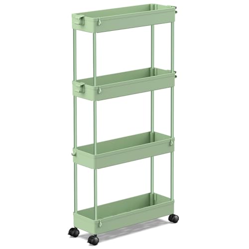 SPACEKEEPER Slim Rolling Storage Cart 4 Tier Bathroom Organizer Utility Cart Mobile Shelving Unit...