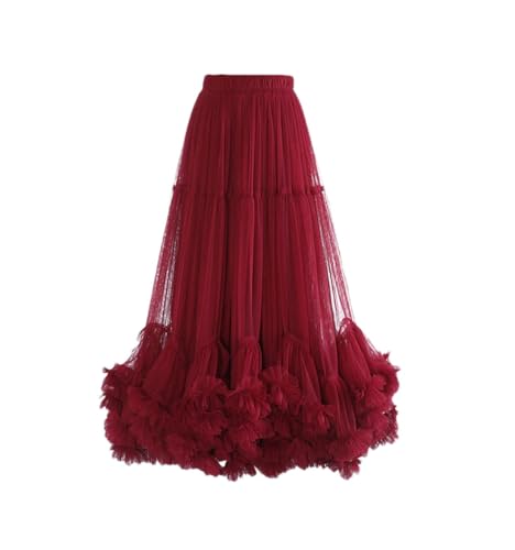Pulcykp Women High Elastic Waist Mech Skirts Ruffles A-Line Midi Skirt Multi-Layered Fairy Skirts