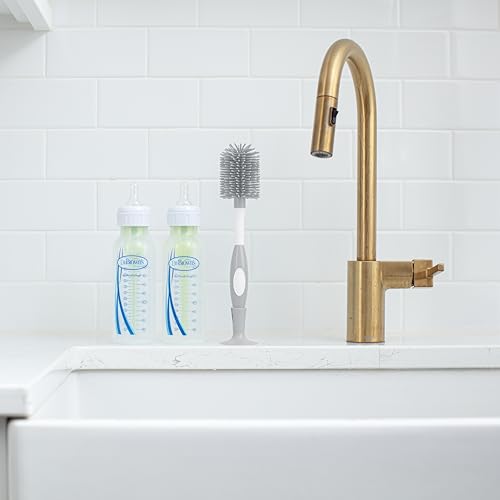 Image of Dr. Brown's Soft Touch No Scratch Baby Bottle Cleaning Brush, Cleaner & Suction Cup Base for Easy Storage, BPA Free, Gray
