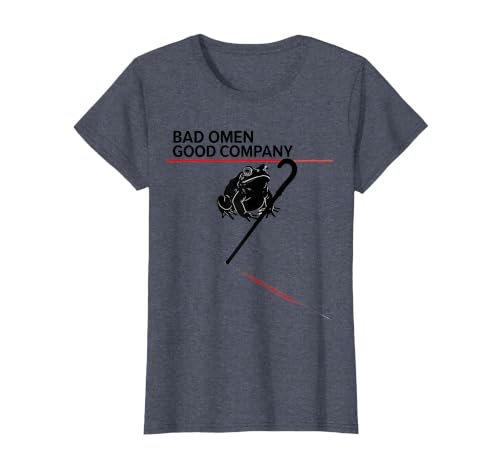 Bad Omen Good Company Japanese Gothic Frog Horror Humor T-Shirt, Women, Heather Blue, Medium