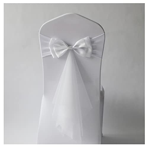 Afrsmw 10 Pcs Nœud de Chaise Mariage Ruban en Satin et Organza Housse de Chaise Nœud Ruban avec Strass Brillant Nœud Ruban décoration pour Mariage Anniversaire Fête Événement Blanc