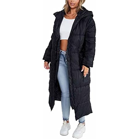 New Winter Jacket Women UK Long Puffer Coat Women's Gilet Winter Coat Women UK Long Line Ladies Body Warmer Two Front Pockets High Collar Neck Girls Coat Black SM Cover