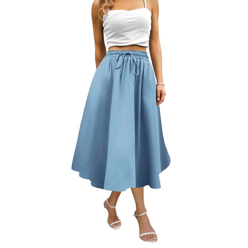 Maxi Skirts for Women with Pockets Long Midi Length Casual Skirt for Beach Party Holiday Blue