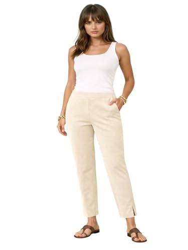 Image of KOTTY Women's Solid Straight Fit Ankle-Length Pants with Elastic Waist and Comfortable Stretch Fabric