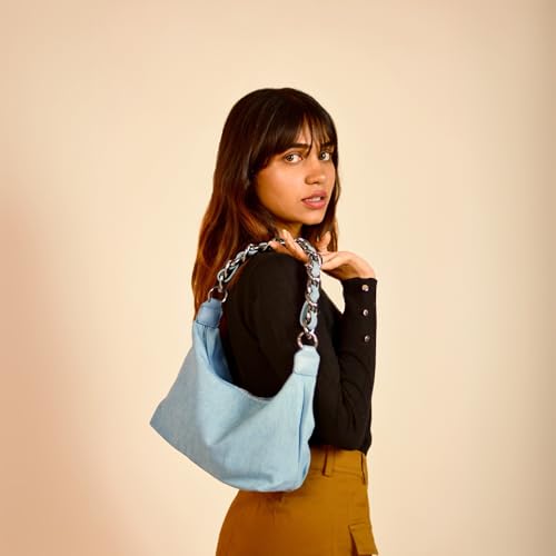 Image of Ecoright Denim Shoulder Bag for Women, Hand Bags for Women Stylish, Hobo Handbag, Women Handbags with Zipper Pocket