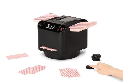 2-in-1 Automatic Card Shuffler and Dealer Machine, 360° Rotating Playing Cards Dispenser with 4 Remote Dealing Buttons, Rechargeable Cards Dealing Device for Casino Hold'em, Blackjack, Bridge, UNO