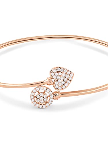 Image of ZAVERI PEARLS Rose Gold Cubic Zirconia Contemporary Heart Bangle Style Kada Bracelet For Women-ZPFK10703