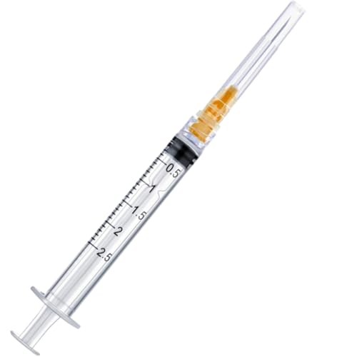 100 Pack Disposable 2.5ml/cc Lab Syringes with 25Ga 1 Inch Needle Luer Lock, Individually Sealed...