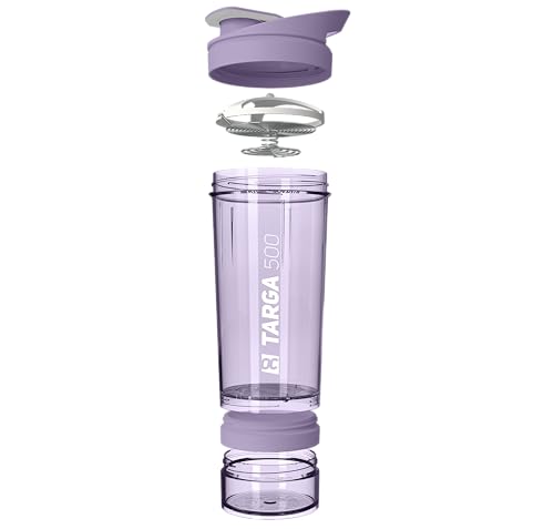 Protein Shaker 500ml + 100ml Pulverfach | Eiweißshaker mit Pulverfach | Gymshaker mit Edelstahl Mischfeder | Mixer für Proteinshakes | Shaker Gym | Klumpenfrei & Dicht | Trinkflasche 600ml BPA-frei