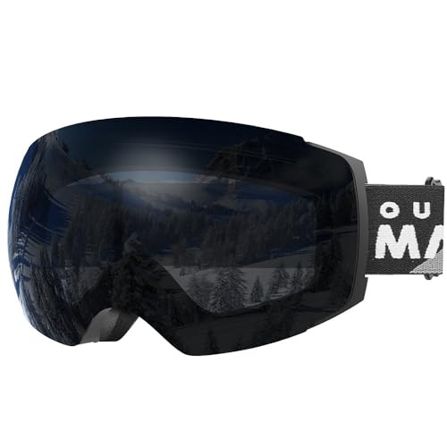 OutdoorMaster Gafas de Esquí Unisex PRO Mujeres Hombres - Gafas de esquí sin montura con protección 100% UV400 para mujeres y hombres (Montura negra Lentes azul hielo VLT7,5%) ✅