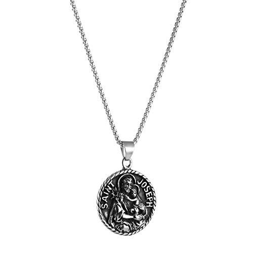 AsAlways Saint Joseph Necklace Stainless Steel Catholic Patron Saints Medal Jewelry, Traveler Medallion Blessings Gift4