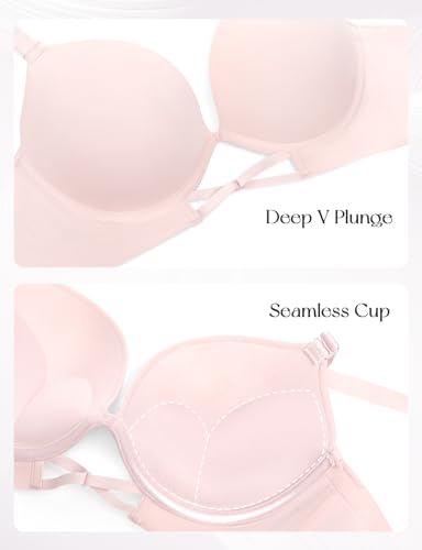 Image of Upushall Push Up Padded Bras for Women Add 2 Cups Plunge T Shirt Everyday Bra Seamless Underwire Support