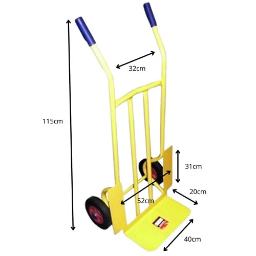 Carretilla de Carga profesiona Multiusos con Ruedas macizas antiinchazos , Carga máxima de 300kg,chasís Tubular de Acero 25mm Color Amarillo.Peso 16kg