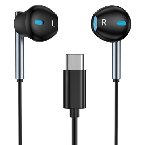 USB C Earphones for iPhone 16 Headphone Wired Type C Earbuds Mic & Noise Cancelling USBC Ear Buds for iPhone 16 15 Pro Max, iPad Earpods Samsung Galaxy S25/S24/S23/, Google Pixel LG Moto Earbuds