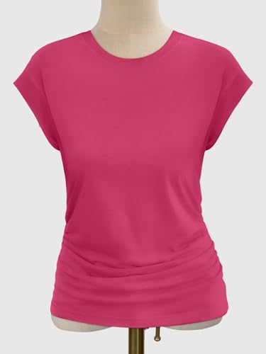 Bliwov Womens Fall Cap Sleeve Tops Business Casual Crewneck T Shirts Trendy Outfits Beach Vacation Clothes Fashion Blouses S Hot Pink4