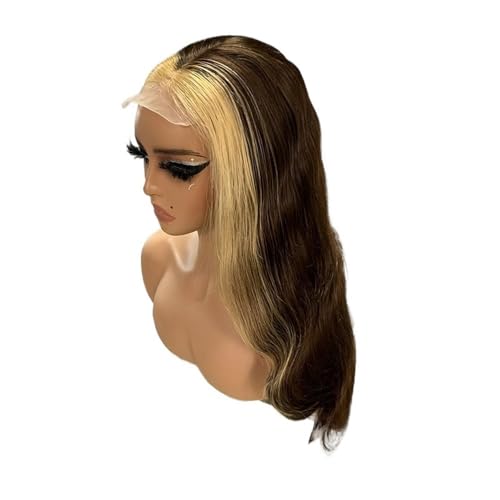 Human Hair Blonde Highlight 4x4 Lace Front Wig Balayage Body Wave Lace Closure Wig 150 Density �w�A�G�N�X�e���V����(16inch)