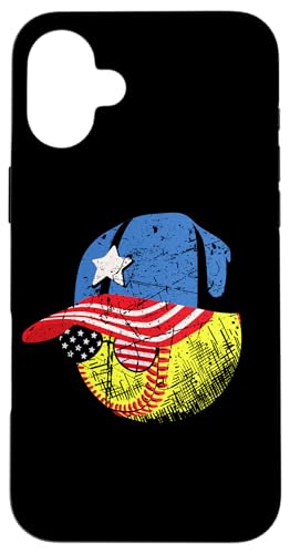 Gorra patriótica retro divertida del 4 de julio de softball EE. UU Carcasa para iPhone 16 Plus