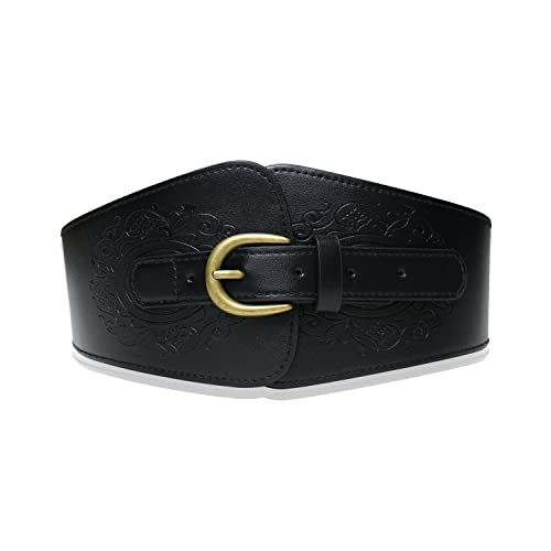 Namzi Women's Black Leather Corset Belt, Thick Waist Cincher Belt with Adjustable Lacing, Wide Waist Trainer for Body