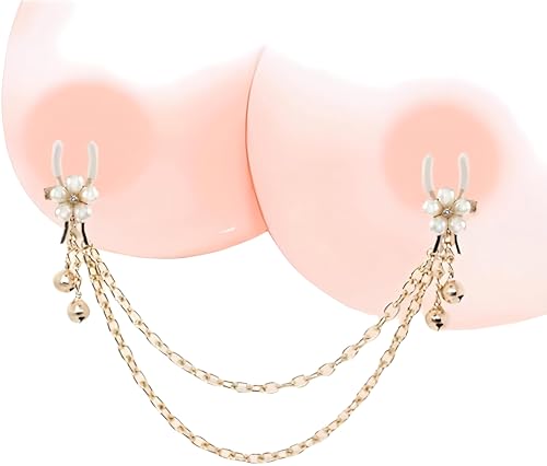 Nippelklemmen sensorisches Spielzeug für Frauen Nippelklammern für Erwachsene Perlen-Nippelklemmen Körperringkette für Frauen Edelstahl-Körperklemme verstellbar ohne Piercing (Weiß)