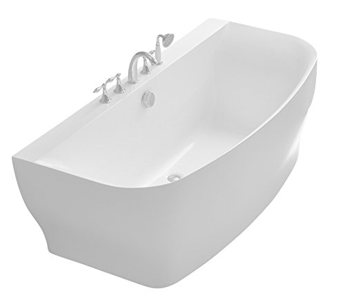 ANZZI Freestanding Tub 65', Oval, Stand Alone, Acrylic, Fiberglass Soaking Hot Tub in Glossy White with Built-in Bathtub Overflow & Drain for Bathroom (FT-AZ112)