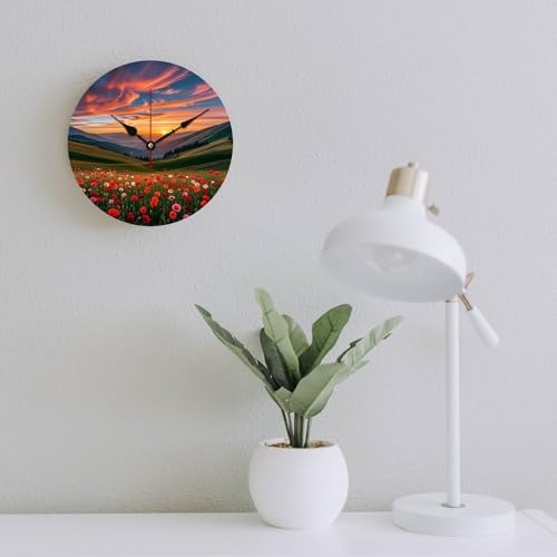 Horloge murale moderne en bois au motif poétique de coucher de soleil