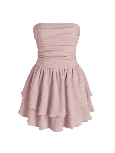 Image of CIDER Women's Summer Cocktail Dress - Tube Ruched Ruffle Mini Dress | Strapless, Country Concert, Western Cowgirl Outfits