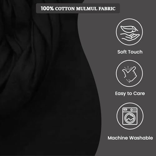 Image of Plain Mulmul Soft Cotton Fabric | Lightweight Breathable Mulmul Cloth | Super Quality Natural Cotton Fabric for Kurta, Dress, Dupatta, Lining & Craft Use (Black, 5 Meters)