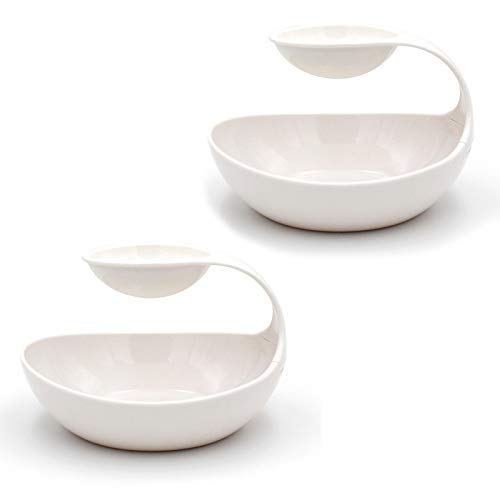 Emall Life Ensemble de 2 Bols à tremper et à tremper, Réutilisable Chips à Salade à Deux étages Fruits Apéritifs Servant des Plats de Service Plats pour Le dîner ou la fête de Famille (Blanc) Cover